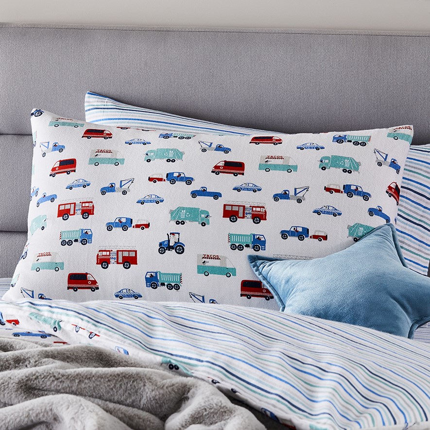 Truckin' Along Grey Flannelette Quilt Cover Set Adairs