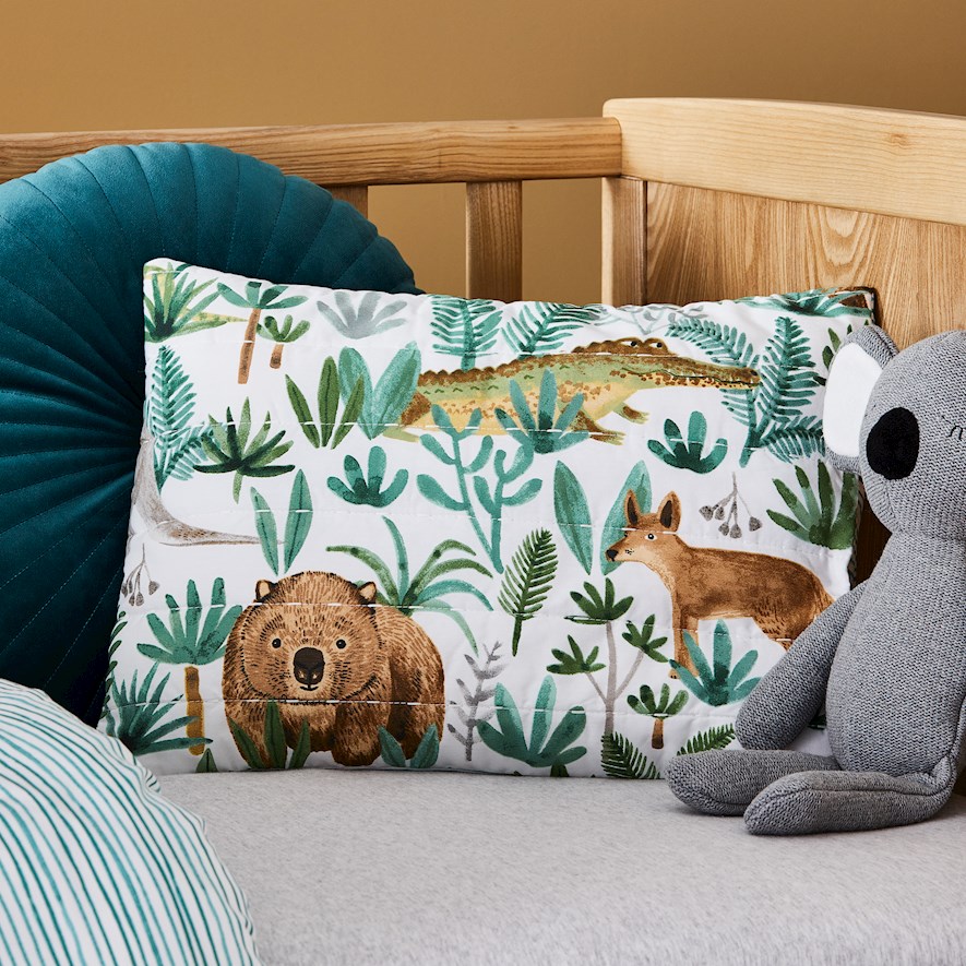 Adairs Kids Down Under Adventures Quilted Eucalyptus Quilt Cover Set