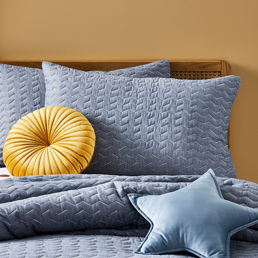 Oliver Denim Quilted Quilt Cover Set Adairs