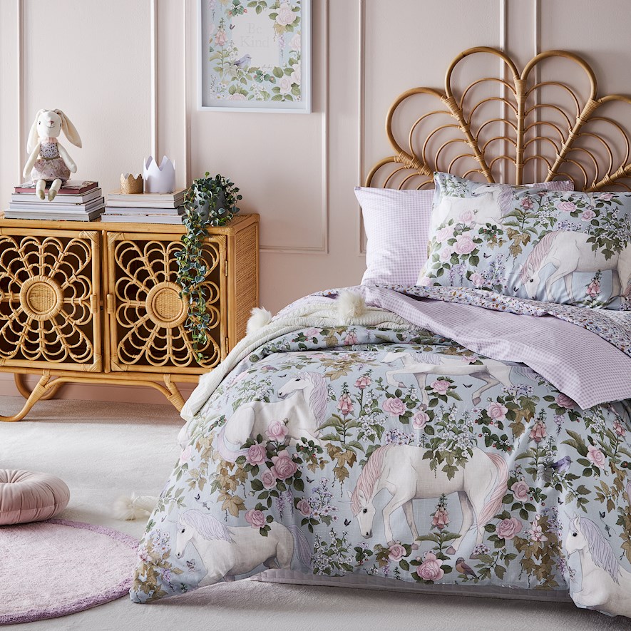 Fleur Harris Unicorn Rose Soft Aqua Quilt Cover Set Adairs