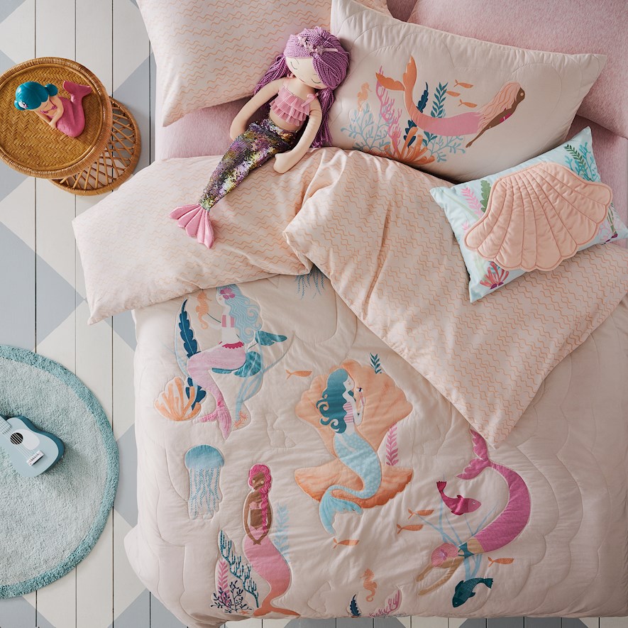 Mermaid Wishes Quilted Soft Pink Quilt Cover Set Adairs
