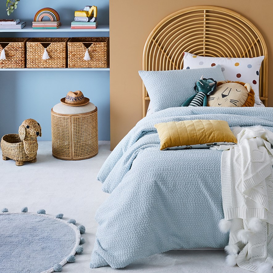 Byron Boucle Milky Blue Quilt Cover Set Adairs