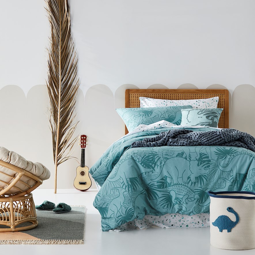 Dino Stonewashed Cotton Dusty Blue Quilt Cover Set Adairs