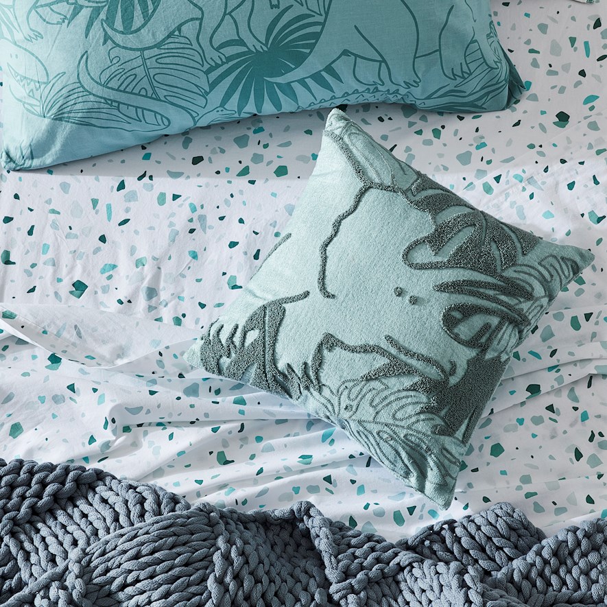 Dino Stonewashed Cotton Dusty Blue Quilt Cover Set Adairs