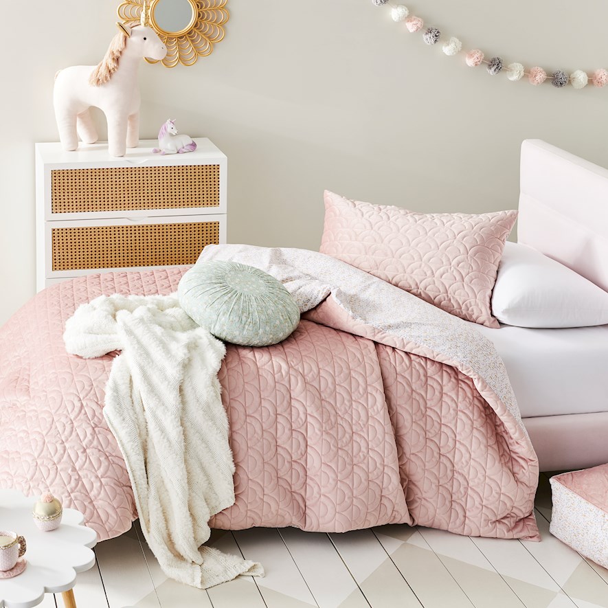 Camilla Floral Pink Quilted Velvet Quilt Cover Set Adairs