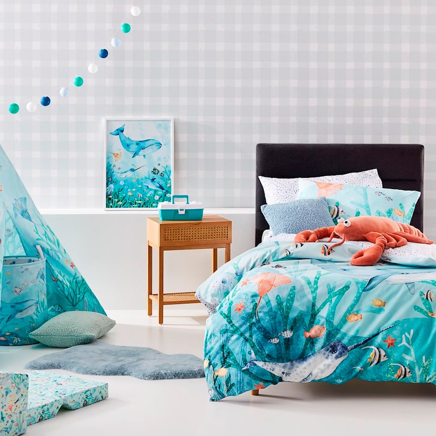 Adairs Kids Sea Life Navy Quilt Cover Set Adairs