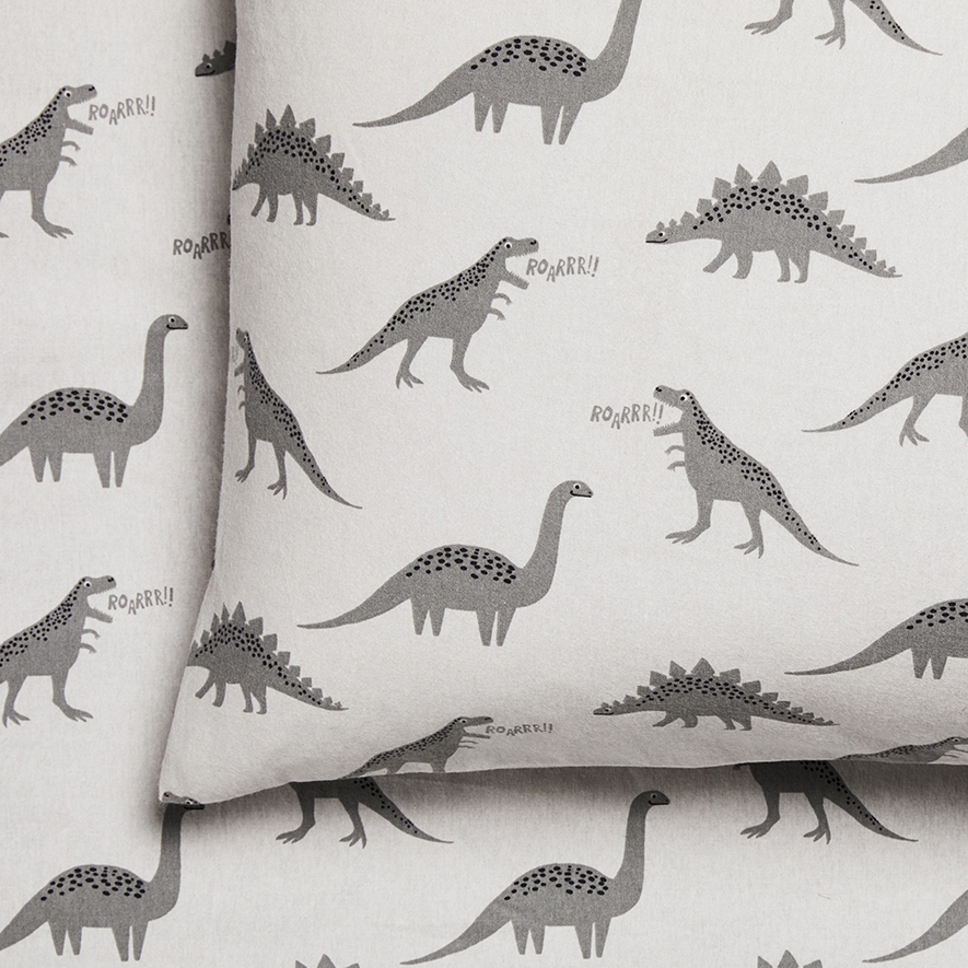 Talking Dino Flannelette Grey Sheet Set Adairs