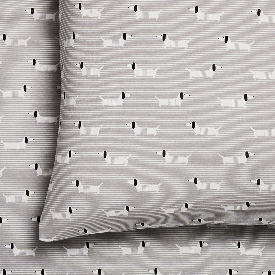 Sausage Dog Cotton Bamboo Grey Combo Sheet Set Adairs