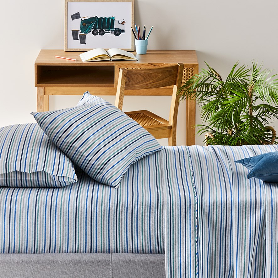 Flannelette Blue Stripe Sheet Set Adairs