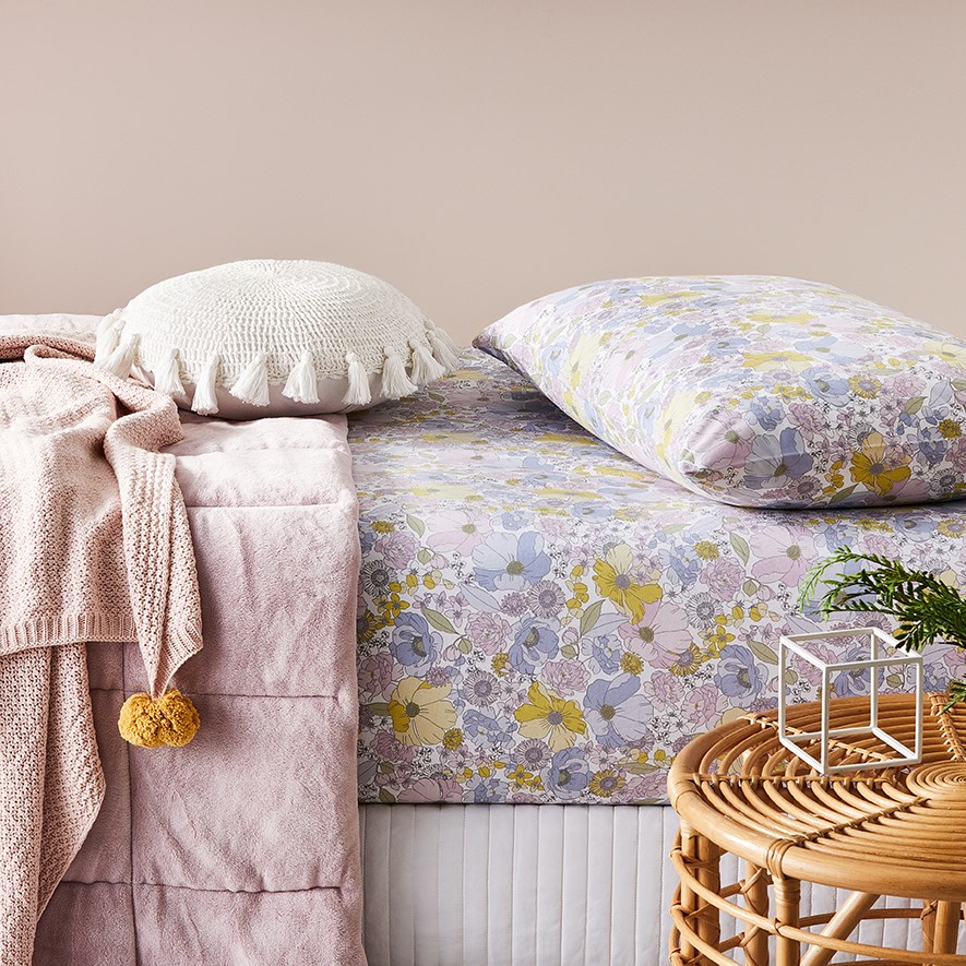 Adairs Kids Florette Lavender Fitted Sheet Set Adairs