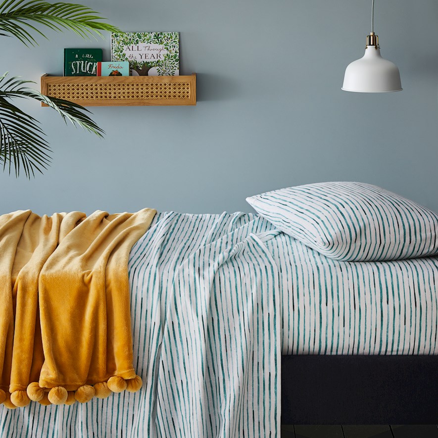 Watercolour Green Stripe Flannelette Sheet Set Adairs