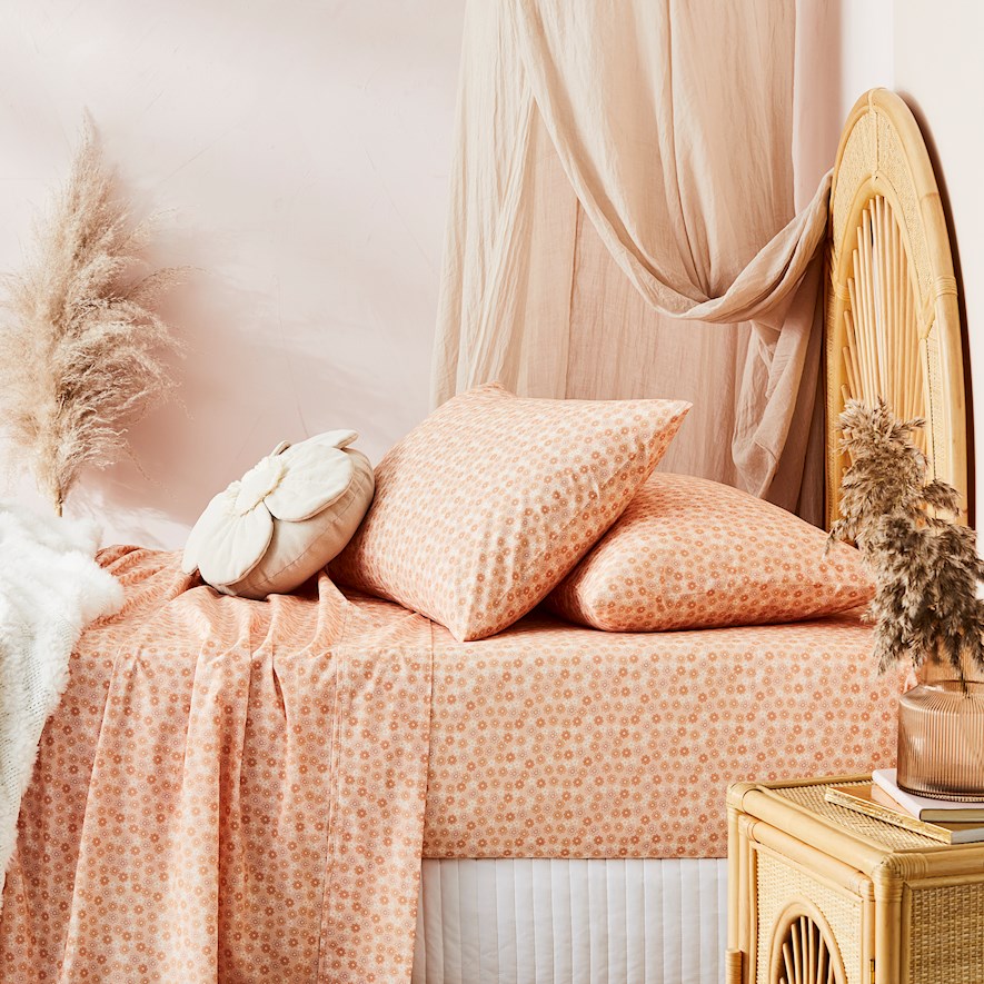 Wandering Folk Wild Blooms Peach Sheet Set Adairs
