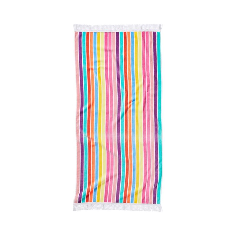 Pink Stripe Velour Beach Towel | Adairs