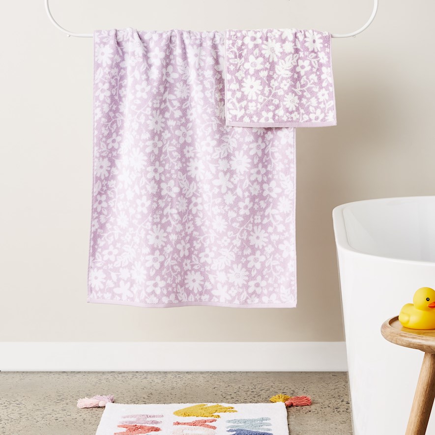 Harmony Floral Lilac Bath Towel Adairs