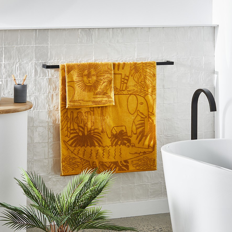 Jungle Friends Mustard Bath Towel Adairs