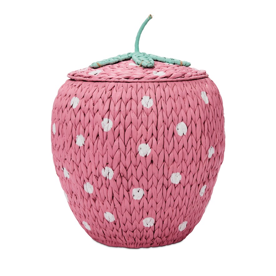 Adairs Kids Strawberry Pink & Green Storage Basket Adairs