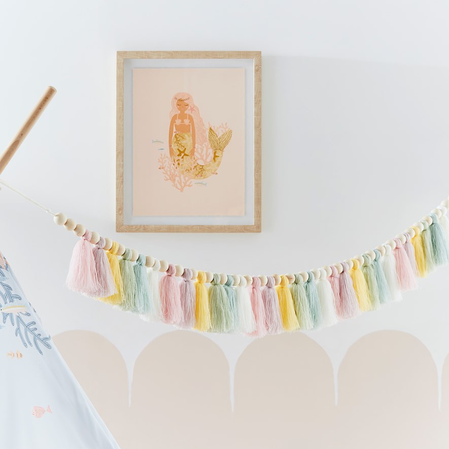 Designer Rainbow Tassel & Timber Garland Adairs