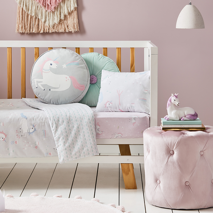 Unicorn Forest Grey Flannelette Cot Quilt Cover Set Adairs