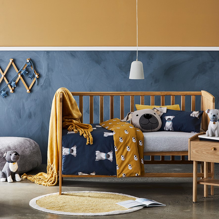 Puppy Dog Stonewashed Navy Cot Quilt Cover Set Adairs