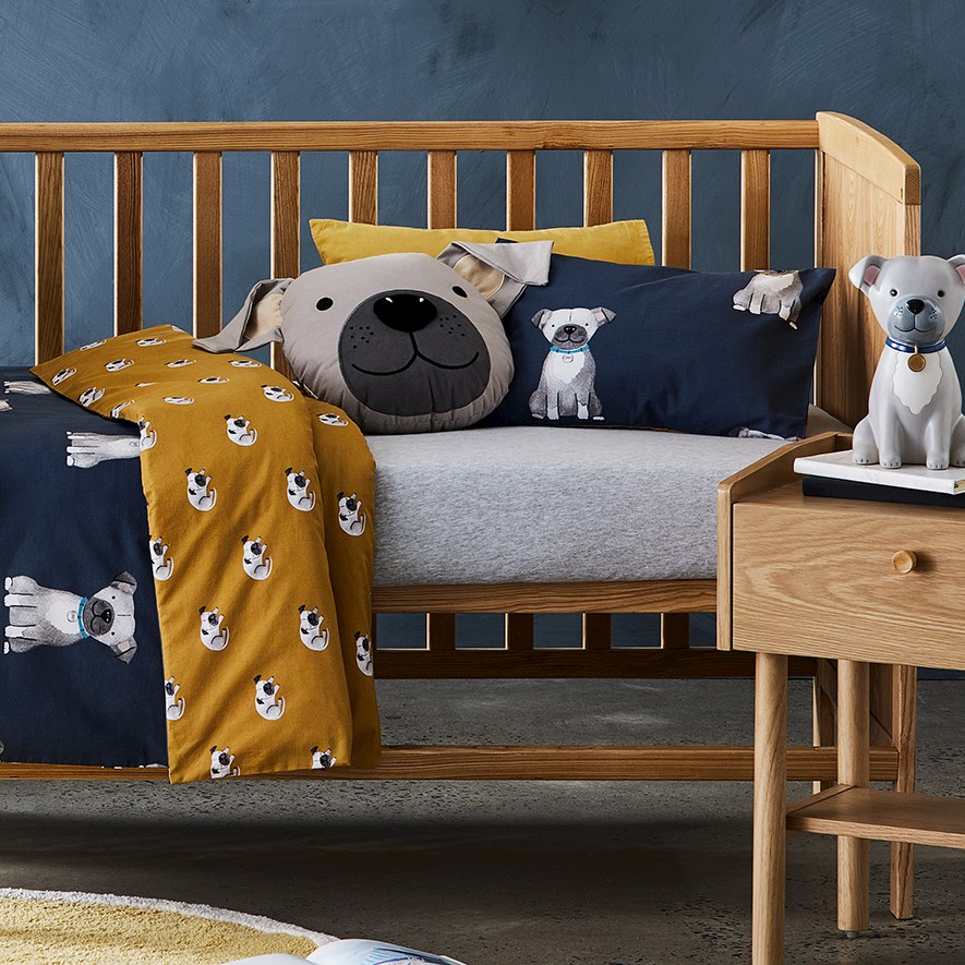Puppy Dog Stonewashed Navy Cot Quilt Cover Set Adairs