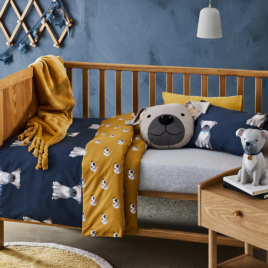 Puppy Dog Stonewashed Navy Cot Quilt Cover Set Adairs
