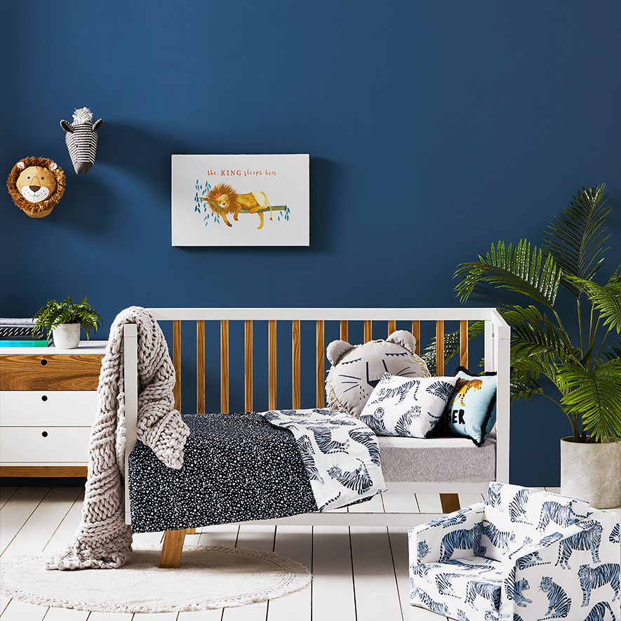 Tiger Time Stonewash Navy Cot Quilt Cover Set Adairs