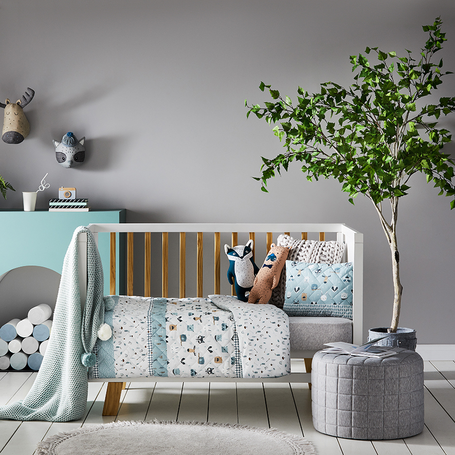 Adairs Kids Woodland Animal Quilted White Cot Quilt Cover Set Adairs