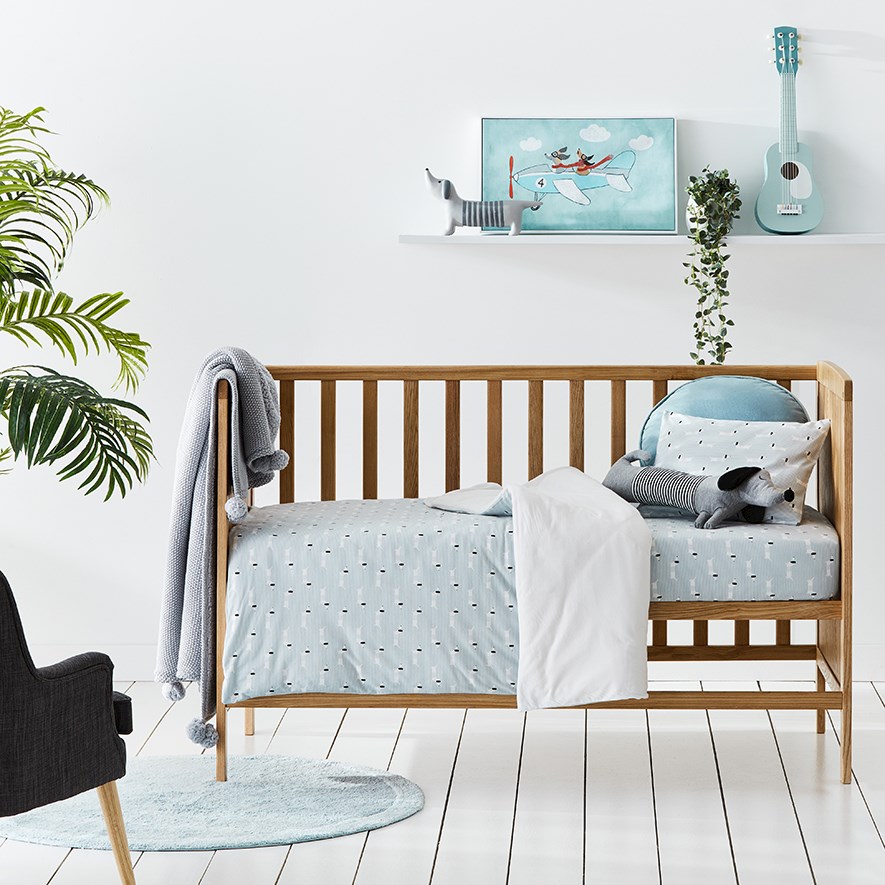 Sausage Dog Powder Blue Cot Quilt Cover Set Adairs