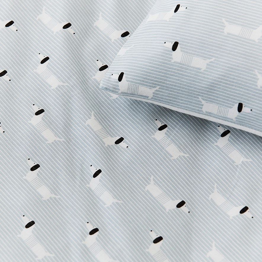 Sausage Dog Powder Blue Cot Quilt Cover Set Adairs