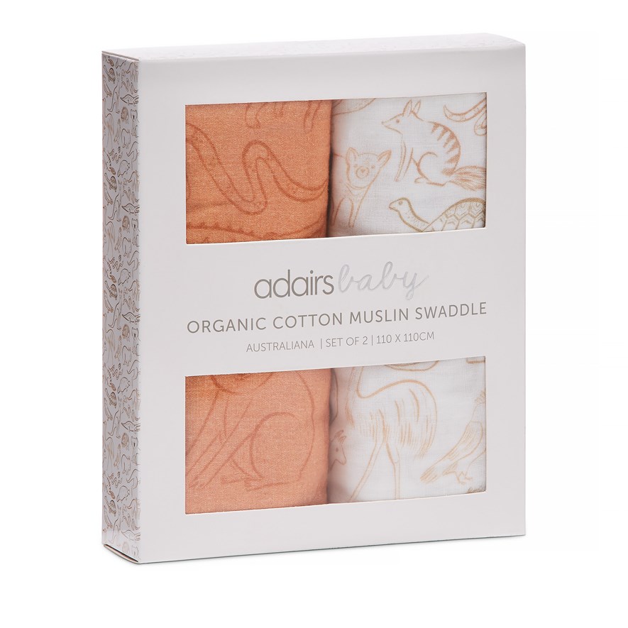 Organic Cotton Muslin Swaddle Australiana 2 Pack Adairs