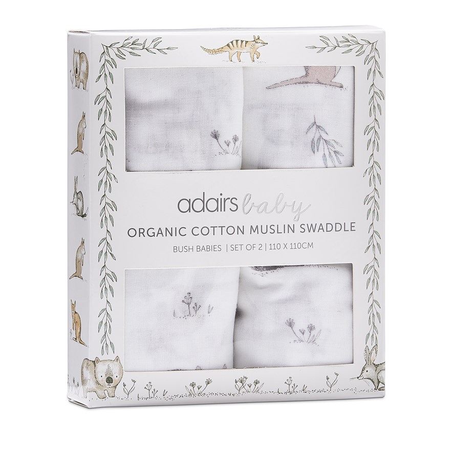 Organic Cotton Muslin Bush Babies Pack of 2 Swaddles | Adairs
