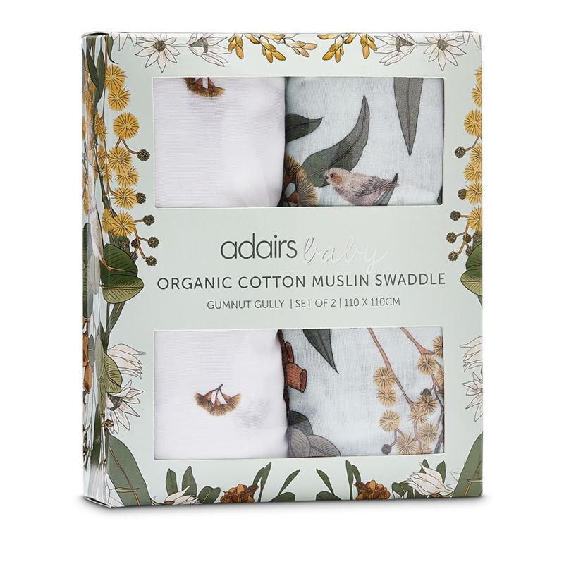 Organic Cotton Muslin Gumnut Gully Pack of 2 Swaddles