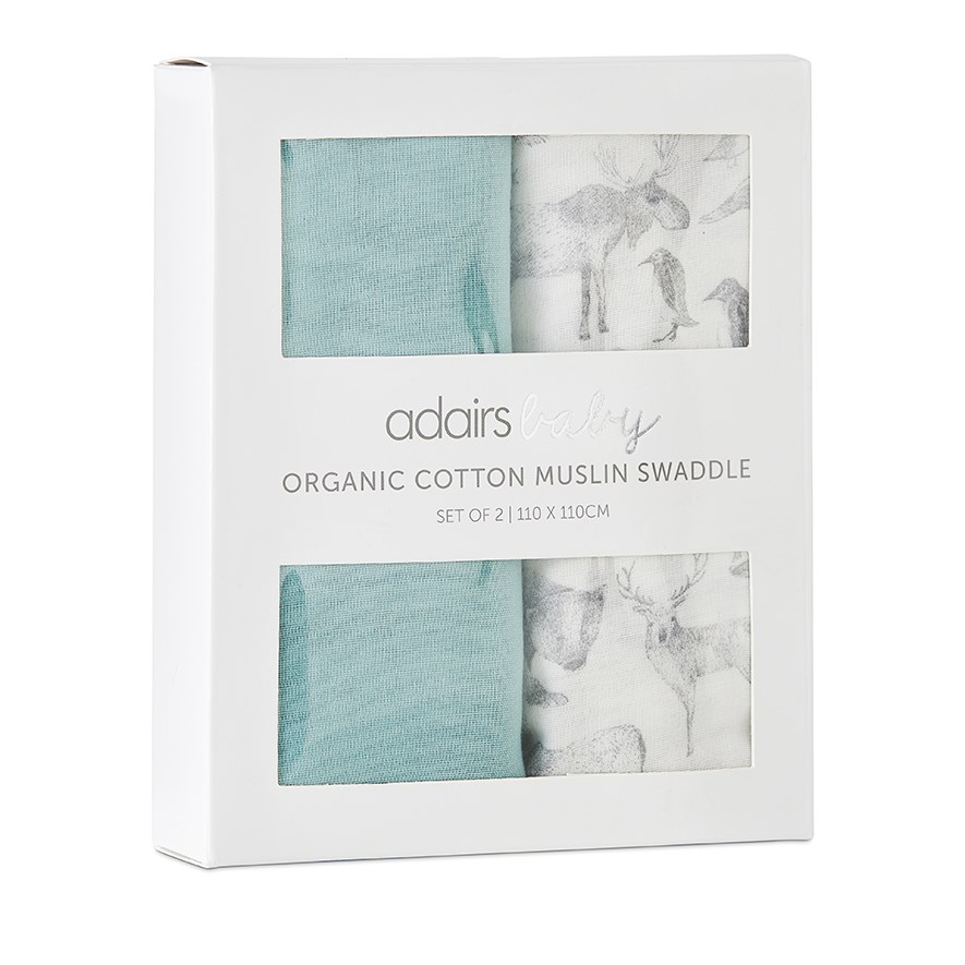 Organic Cotton Winter Animals Muslin Swaddle 2 Pack Adairs