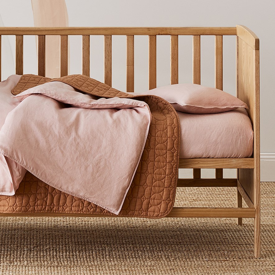 Vintage Washed Linen Cot Nude Pink Quilt Cover Set Adairs