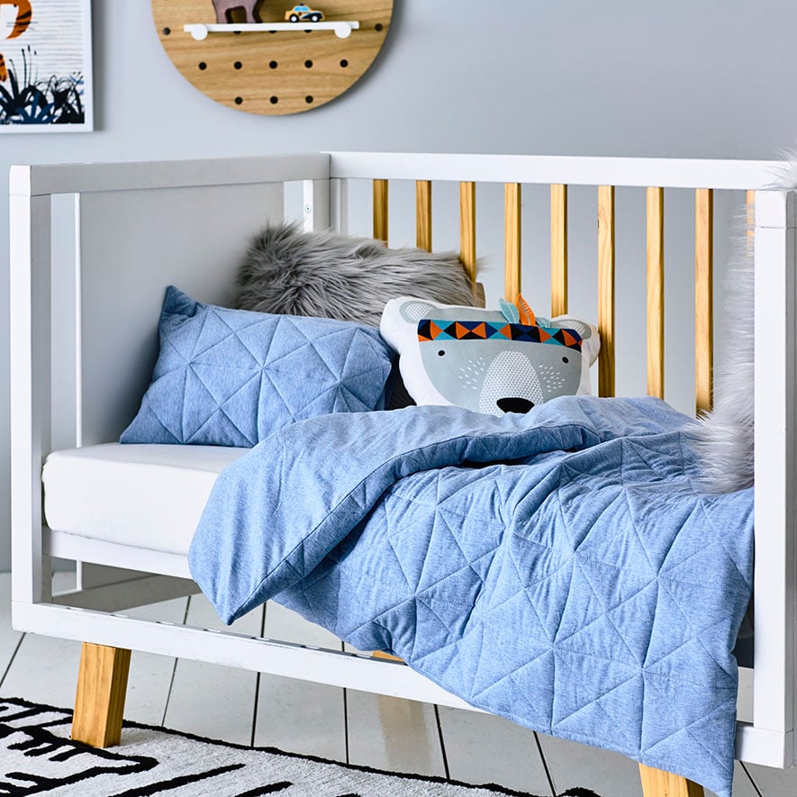 Harvie Jersey Cot Quilt Cover Set Blue Adairs