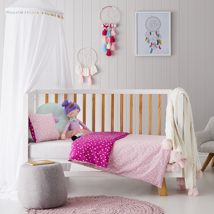 Darcy Spot Cot Pink Quilt Cover Set Adairs