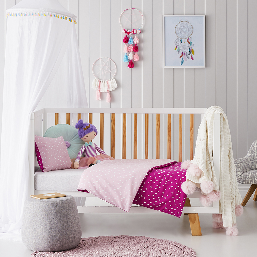 Darcy Spot Cot Pink Quilt Cover Set Adairs