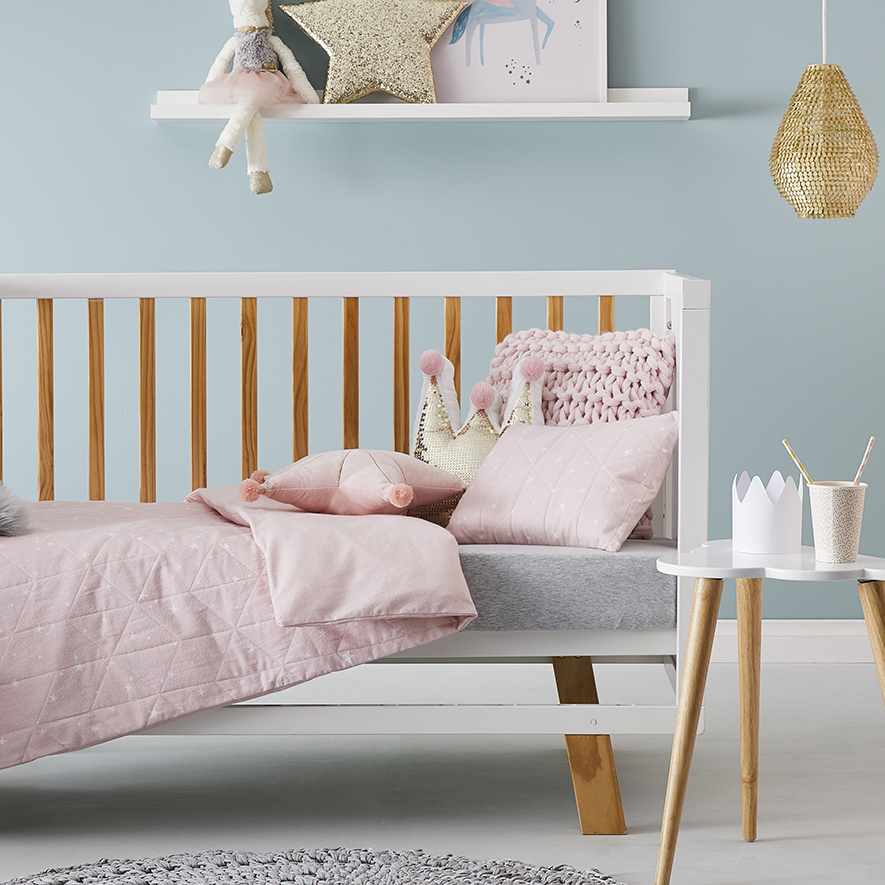 Sadie Star Cot Quilted Flannelette Quilt Cover Set Pink Adairs