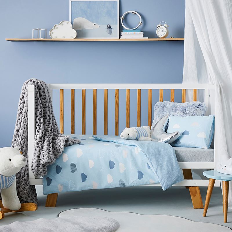 Cody Cloud Flannelette Cot Quilt Cover Set Blue Adairs Cody Cloud Flannelette Cot Quilt Cover Set Blue Adairs