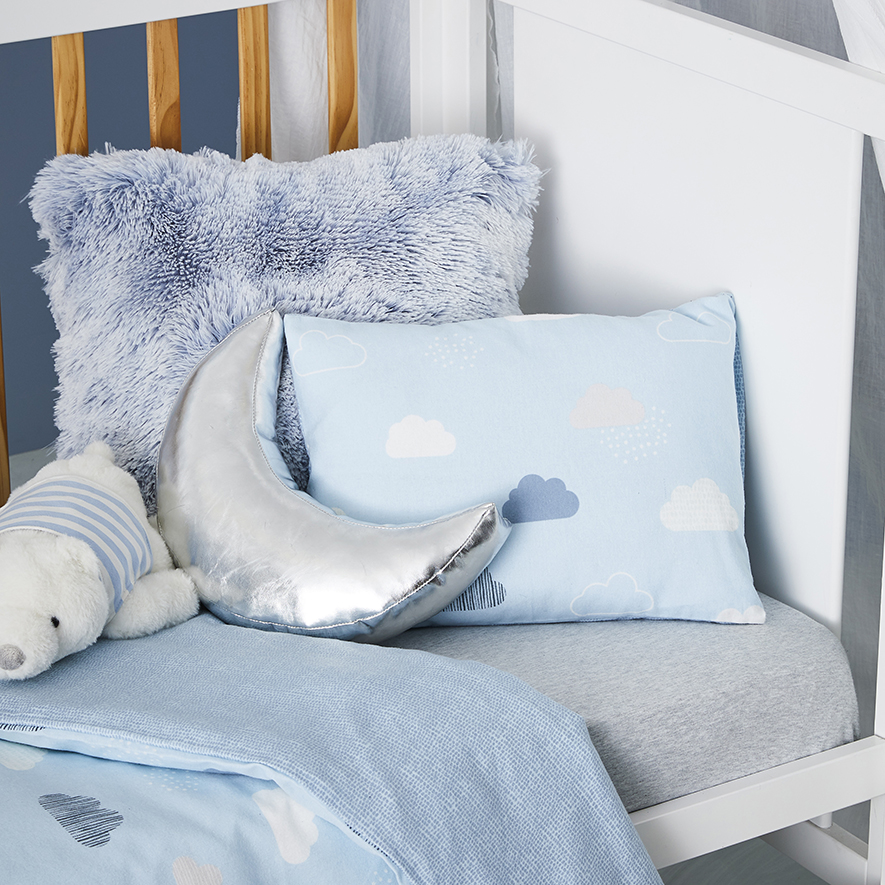 Cody Cloud Flannelette Cot Quilt Cover Set Blue Adairs
