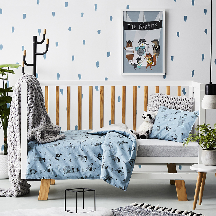 Stonewash Badger Cot Quilt Cover Set Blue Adairs