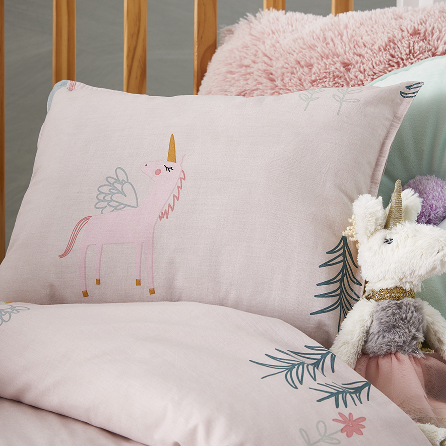 Stonewash Unicorn Cot Quilt Cover Set Pink Adairs