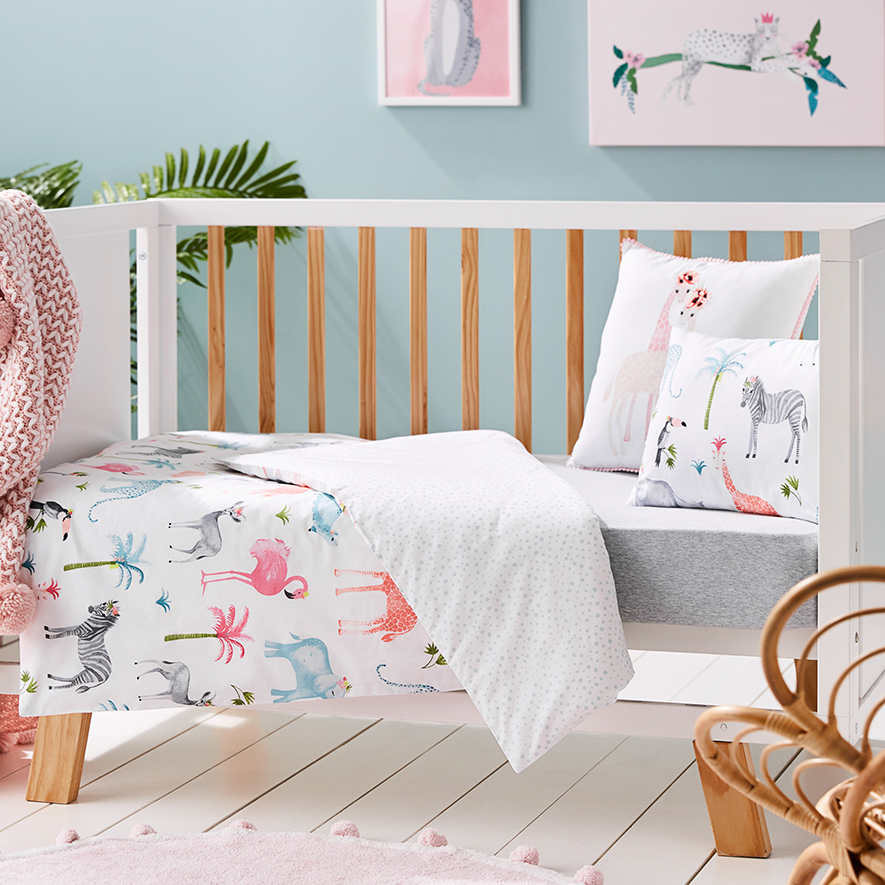 Floral Jungle Cot Quilt Cover Set White Adairs