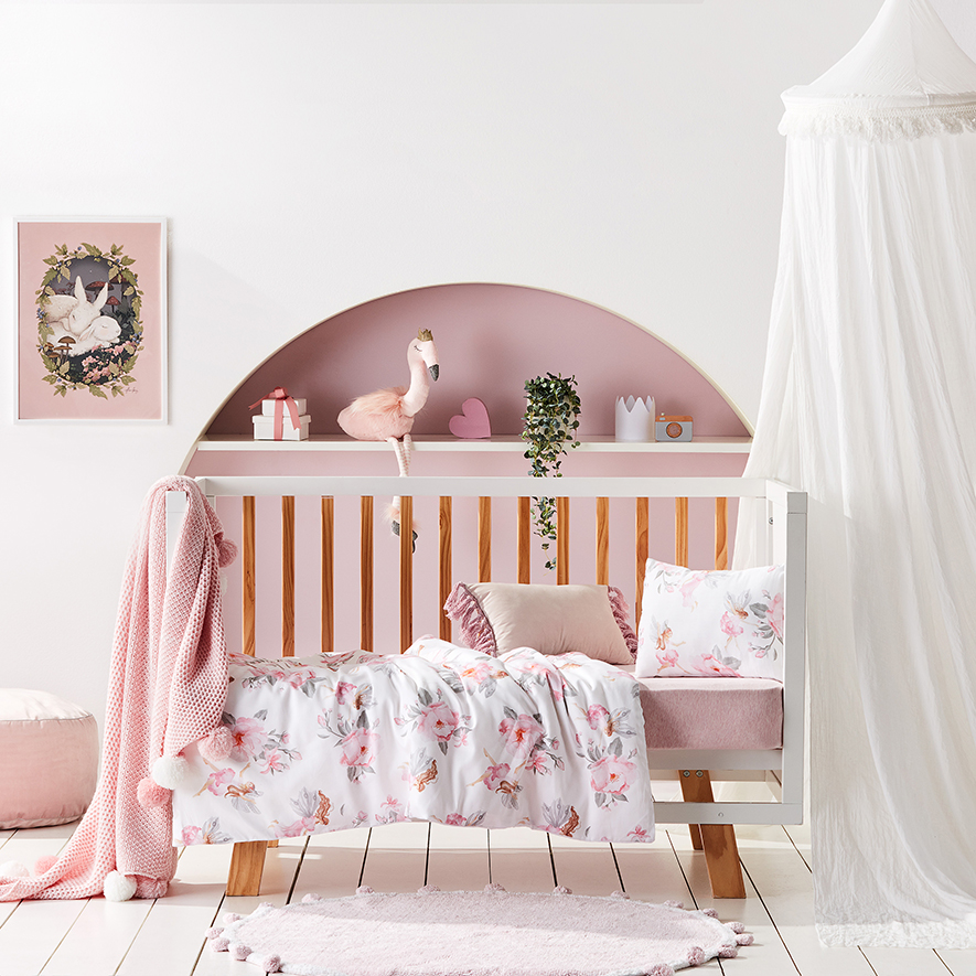 Fairy Rose Cot Quilt Cover Set White Adairs