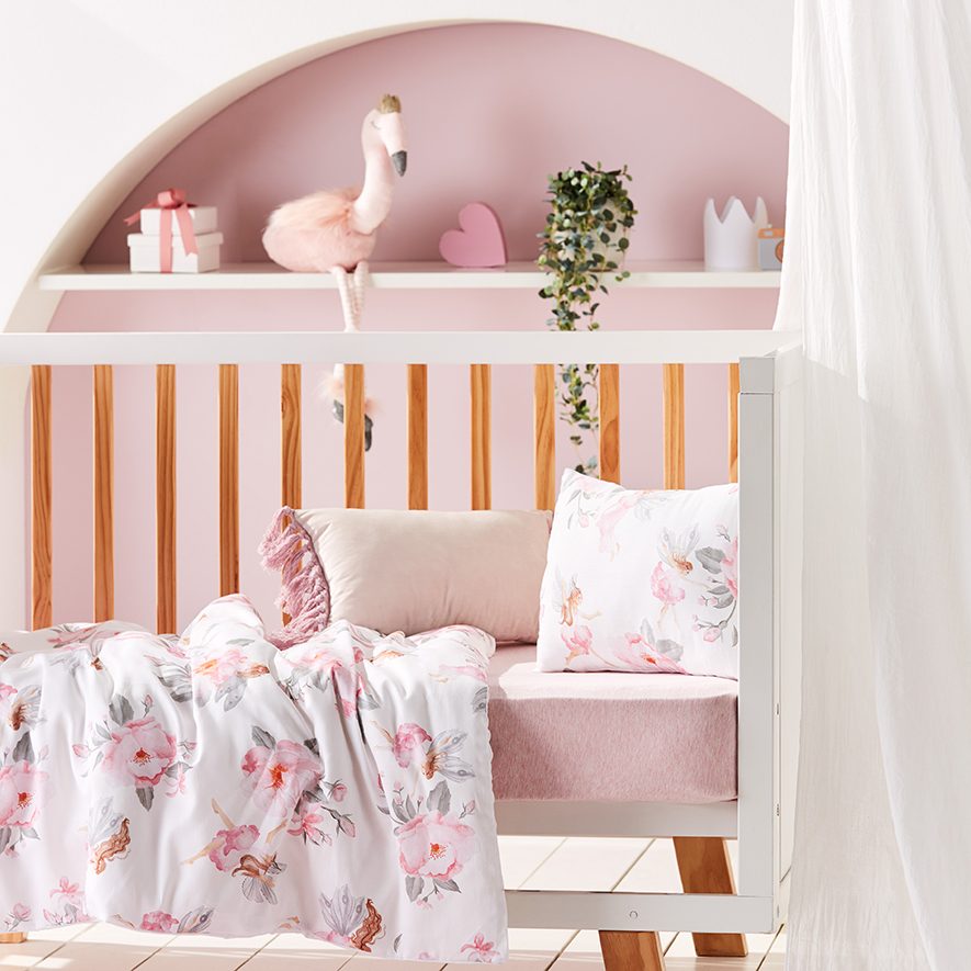 Fairy Rose Cot Quilt Cover Set White Adairs