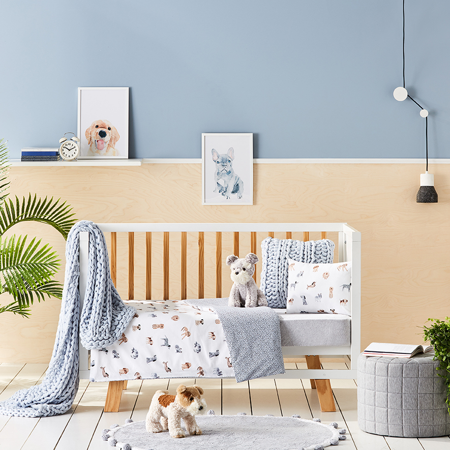 Adairs Kids Woof Woof Cot Quilt Cover Set White Adairs