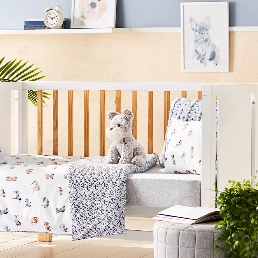 Adairs Kids Woof Woof Cot Quilt Cover Set White Adairs