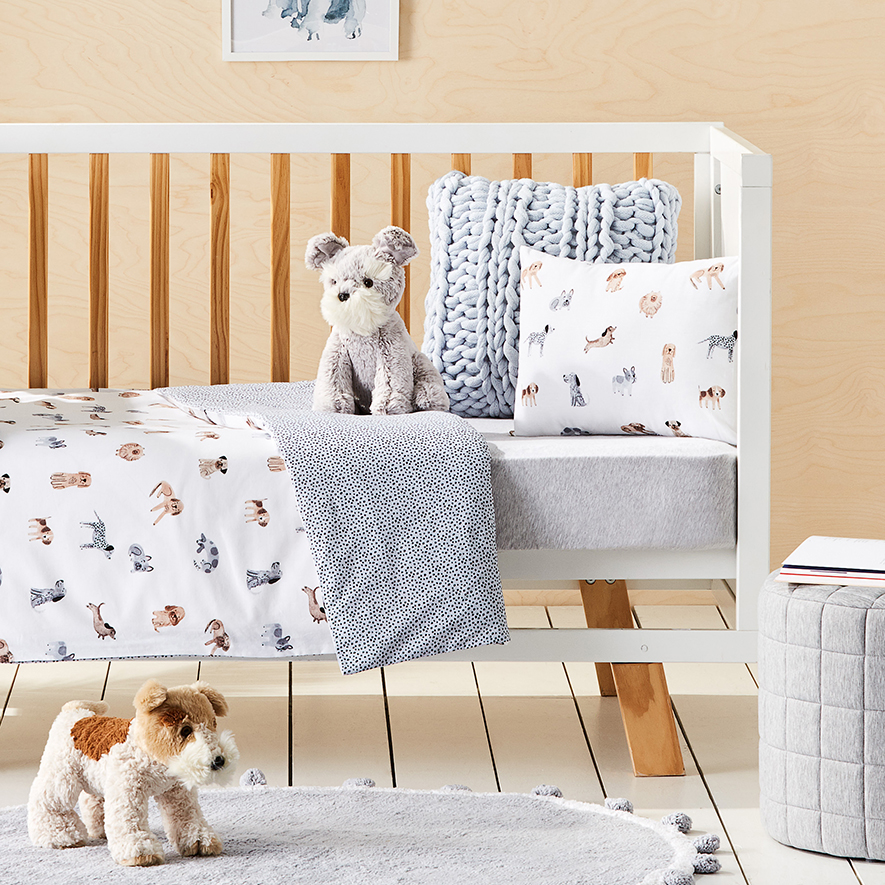 Adairs Kids Woof Woof Cot Quilt Cover Set White Adairs
