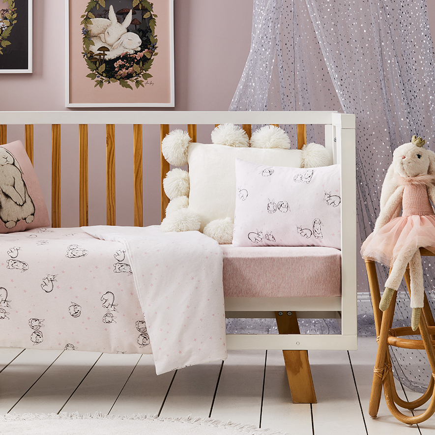 Bella Bunny Pale Pink Flannelette Cot Quilt Cover Set Adairs