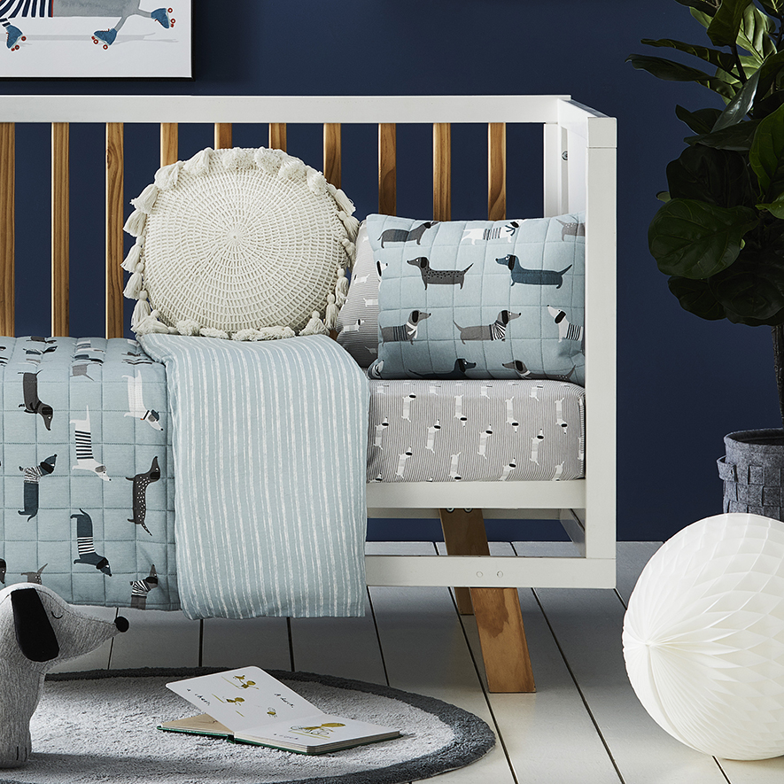 Sausage Dog Grey Bamboo Jersery Cot Quilt Cover Set Adairs